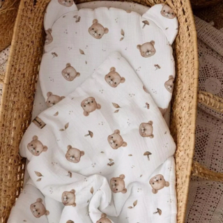 Mušelínová posteľná súprava paplónový vankúšik 55x75 medvedíkov pre Chicco Baby Hug